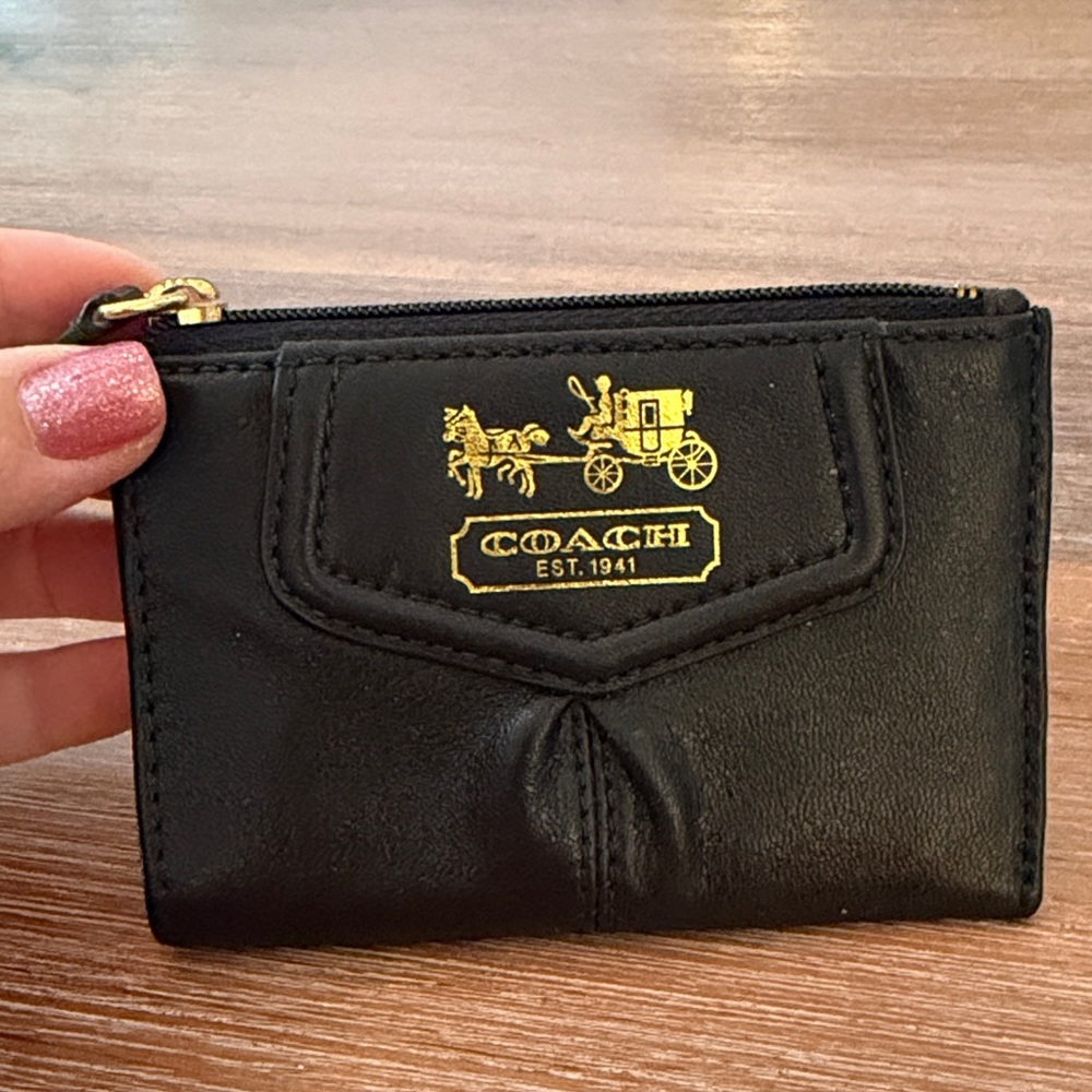 Coach Black Leather Zip Pouch with Gold Accents - Picture 2 of 4